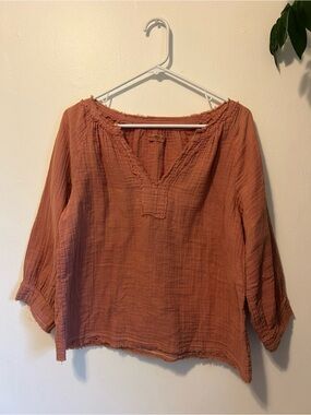 Natural Life Gauze V-Neck Top - Rust - Medium